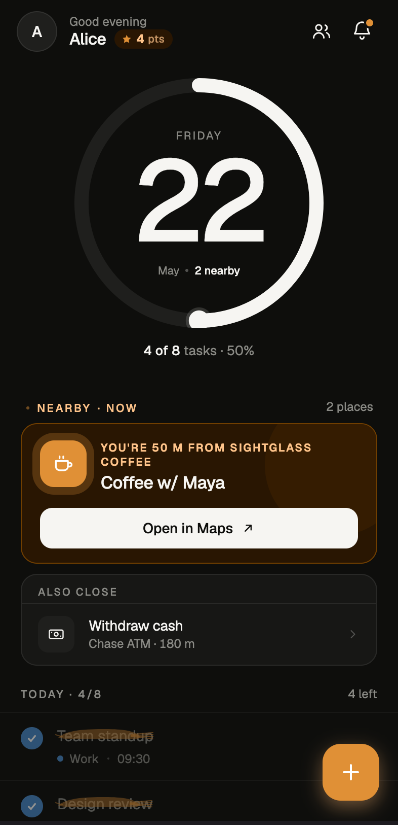 Brush dark theme — Today screen